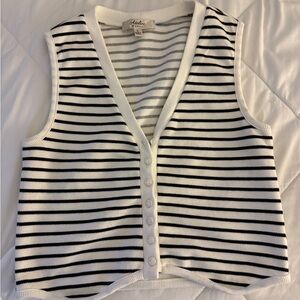 Black and White Striped Buttoned Up Top